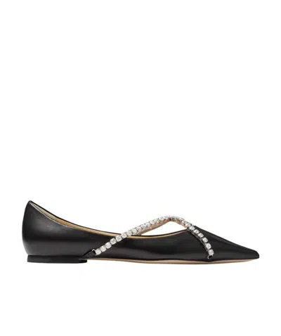 Jimmy Choo Genevi Embellished Patent Leather Ballet Flats In Black