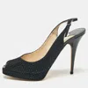 Jimmy Choo Black Embellished Suede Peep Toe Platorm Slingback Pumps In Black