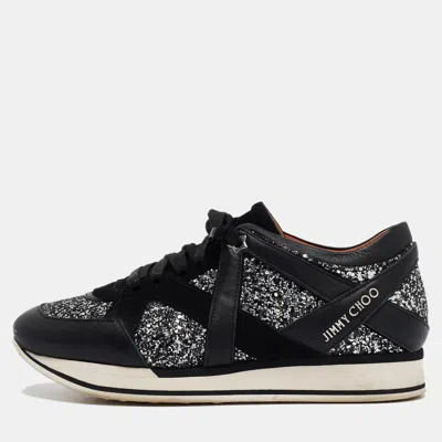 Pre-owned Jimmy Choo Black Glitter And Suede Low Top Sneakers 39