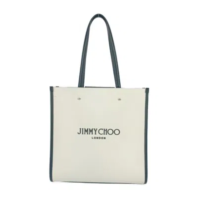 Pre-owned Jimmy Choo Black Ivory Canvas Leather Handbag Shoulder Bag Tote Bag ()