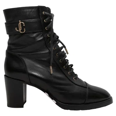 Pre-owned Jimmy Choo Black  Lace-up Heeled Ankle Boots Size 37.5
