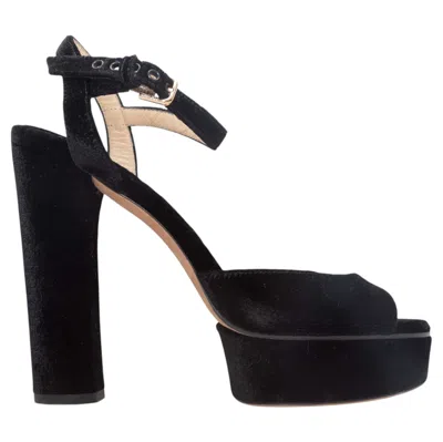 Pre-owned Jimmy Choo Black  Velvet Platform Sandals Size 37.5