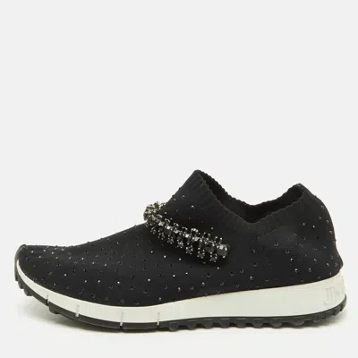 Jimmy Choo Black Knit Fabric Crystal Embellished Verona Sneakers