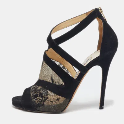 Pre-owned Jimmy Choo Black Lace And Suede Flyte Sandals Size 40