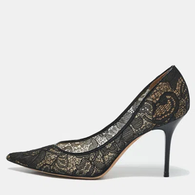 Pre-owned Jimmy Choo Black Lace Love Pointed Toe Pumps Size 37.5