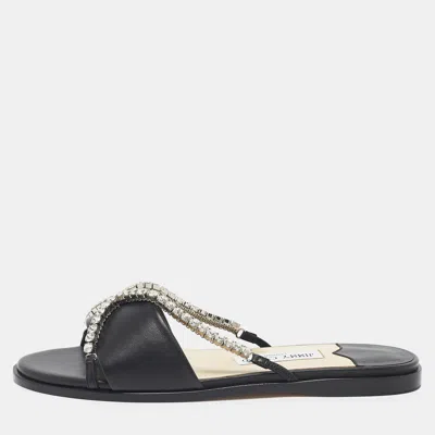 Pre-owned Jimmy Choo Black Leather Aadi Flat Slides Size 39