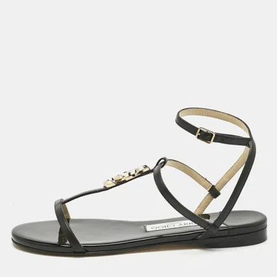Pre-owned Jimmy Choo Black Leather Alodie Flat Sandals Size 37