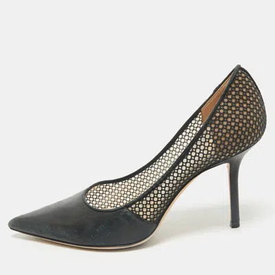 Pre-owned Jimmy Choo Black Leather And Mesh Love Pumps Size 37