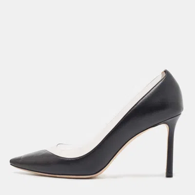 Pre-owned Jimmy Choo Black Leather And Pvc Cass Pumps Size 37