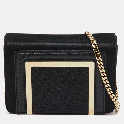Pre-owned Jimmy Choo Black Leather And Shimmer Fabric Alba Chain Clutch