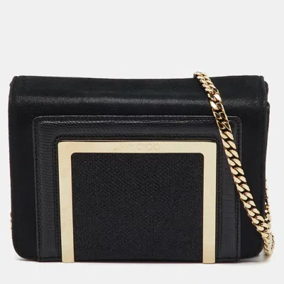 Jimmy Choo Black Leather And Shimmer Fabric Alba Chain Clutch