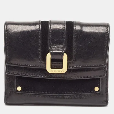 Pre-owned Jimmy Choo Black Leather And Suede Double Flap Compact Wallet