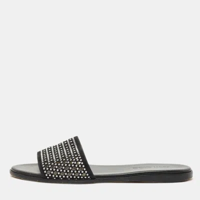 Jimmy Choo Black Leather And Suede Studded Minea Flat Slides