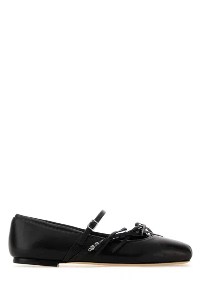 JIMMY CHOO BLACK LEATHER BALLET FLATS