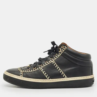 Pre-owned Jimmy Choo Black Leather Bells Mid Top Sneakers Size 38