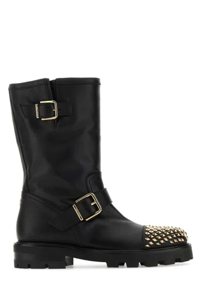 JIMMY CHOO BLACK LEATHER BIKER BOOTS