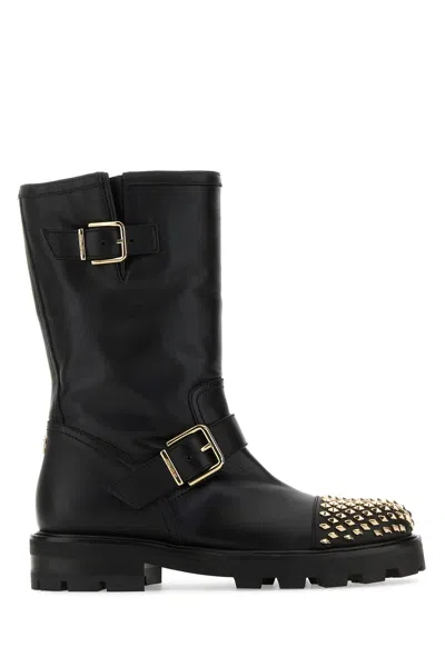 JIMMY CHOO BLACK LEATHER BIKER II BOOTS
