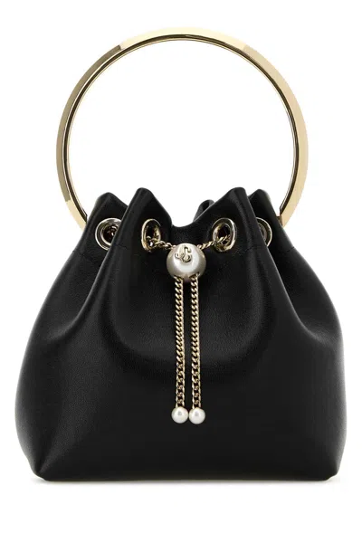 JIMMY CHOO BLACK LEATHER BON BON BUCKET BAG