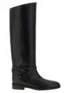 Jimmy Choo Knee-high Strap Detail Round Toe Boots In Black