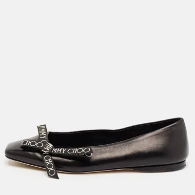 Pre-owned Jimmy Choo Black Leather Bow Veda Ballet Flats Size 36