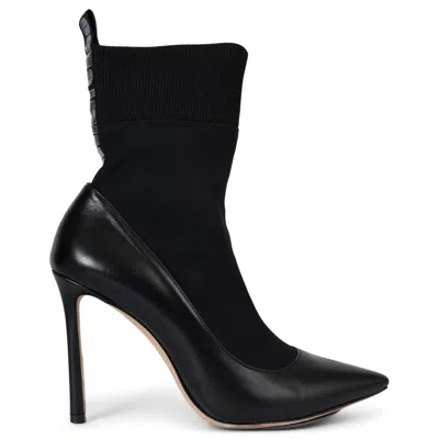 Pre-owned Jimmy Choo Black Leather Brandon 100 Sock Ankle Boots Shoes 36.5