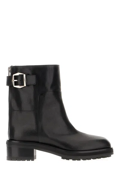 JIMMY CHOO BLACK LEATHER BROOKLYN ANKLE BOOTS