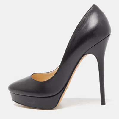 Jimmy Choo Black Leather Cosmic Platform Pumps