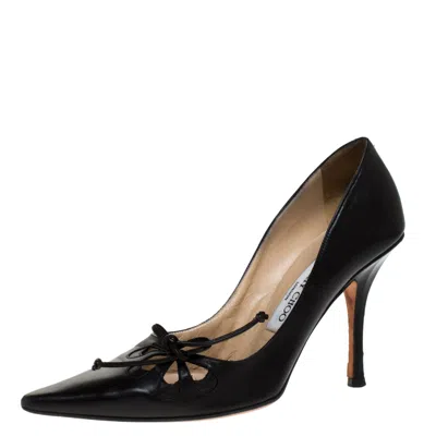 Jimmy Choo Black Leather Cut Out Pointed Toe Pumps