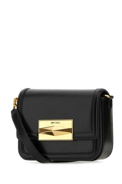 Jimmy Choo Black Leather Diamond Crossbody Bag In Blackgold