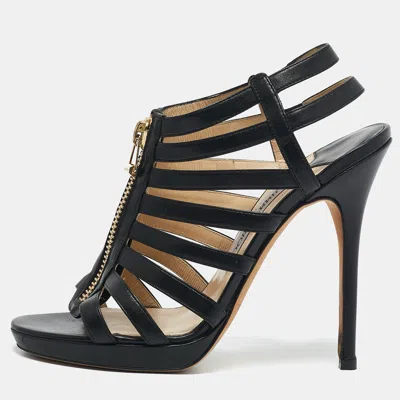 Pre-owned Jimmy Choo Black Leather Glenys Gladiator Sandals Size 38