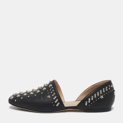 Jimmy Choo Black Leather Globe Studded Ballet Flats
