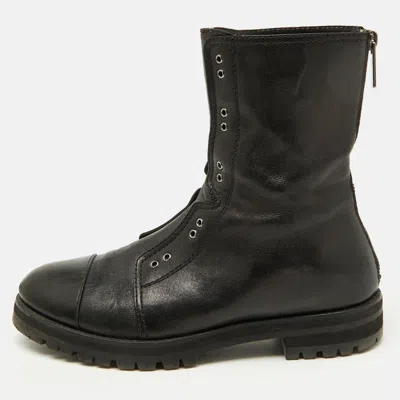 Pre-owned Jimmy Choo Black Leather Hatcher Combat Boots Size 37.5