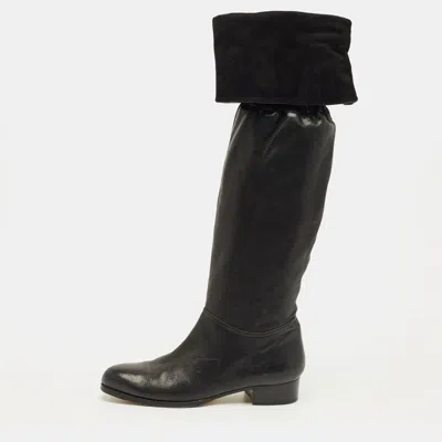 Pre-owned Jimmy Choo Black Leather Knee Length Boots Size 39.5