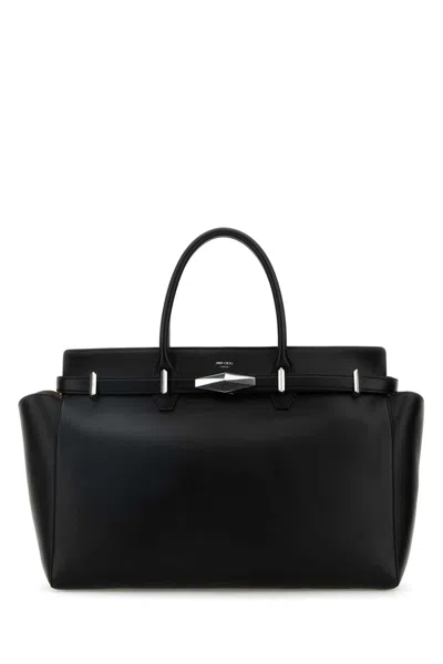 Jimmy Choo Black Leather Large Diamond Belted Shopping Bag In Blackantiquesilver