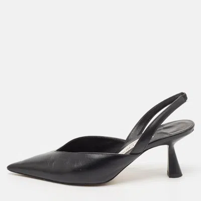Pre-owned Jimmy Choo Black Leather Maryanne Pointed Toe Slingback Pumps Size 36