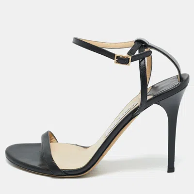 Pre-owned Jimmy Choo Black Leather Minny Ankle Strap Sandals Size 39.5