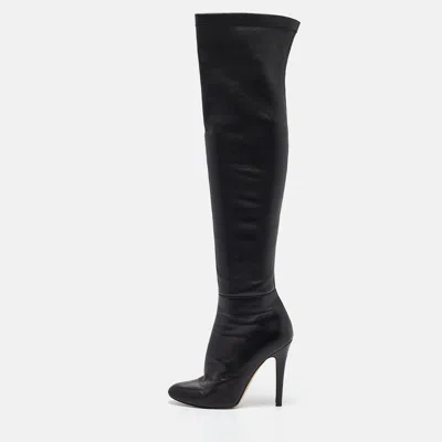 Pre-owned Jimmy Choo Black Leather Over The Knee Boots Size 39