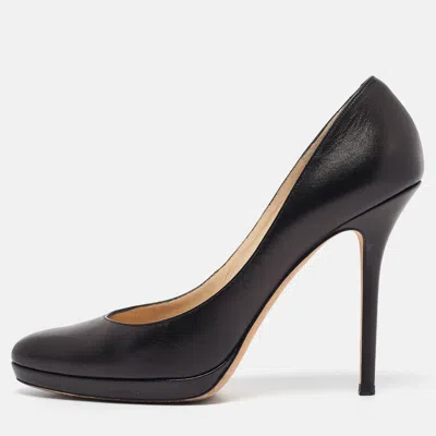 Pre-owned Jimmy Choo Black Leather Platform Pumps Size 40
