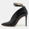 Jimmy Choo Black Leather Pointed Toe Lark Pearl Ankle Strap Pumps In Black