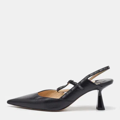 Pre-owned Jimmy Choo Black Leather Pointed Toe Ray Slingback Pumps Size 36.5