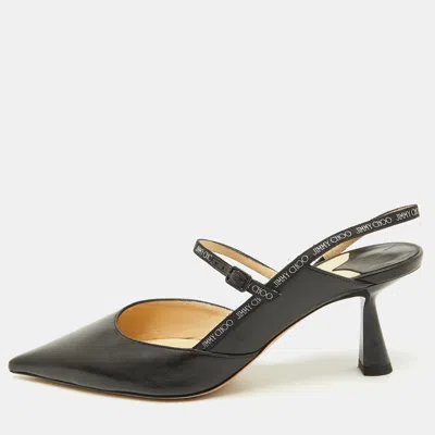 Pre-owned Jimmy Choo Black Leather Ray Slingback Pumps Size 38.5