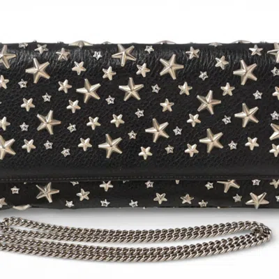 Pre-owned Jimmy Choo Black Leather Rhinestone Chain/shoulder Wallet ()