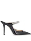 Jimmy Choo Black Leather Sabot Painted With Crystal Strap In Nero