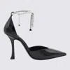 Jimmy Choo Embellished Strap Patent Finish Pointed Toe Pumps In Black
