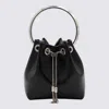 Jimmy Choo Eyelet Chain Bucket Bag With Metallic Handle In Black