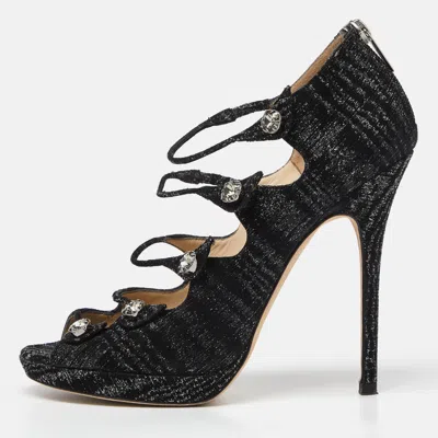 Jimmy Choo Black Lurex Fabric Platform Strap Sandals