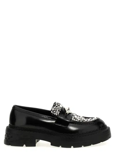 JIMMY CHOO BLACK MARLOW DIAMOND LOAFERS