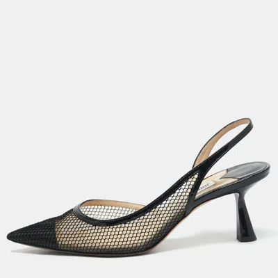 Pre-owned Jimmy Choo Black Mesh And Patent Leather Fetto Slingback Pumps Size 41