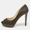Jimmy Choo Black Metallic Embossed Suede Dahlia Peep Toe Platform Pumps In Multi