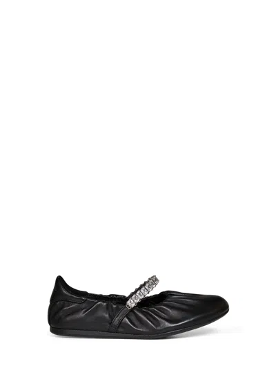 Jimmy Choo Black Nappa Leather Jade Ballet Flats With Crystal Strap